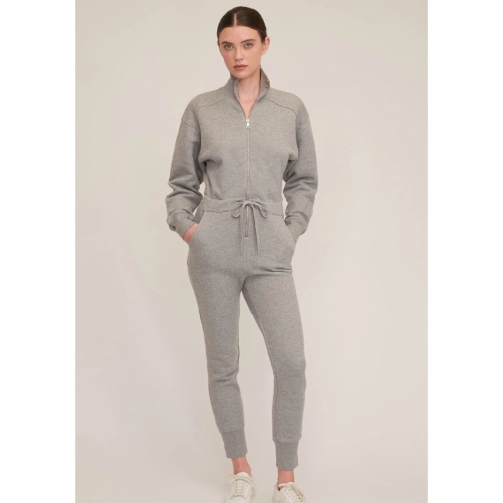 Marissa Webb Red Eye Grey French Terry Zip Front Long Sleeve Jumpsuit Small